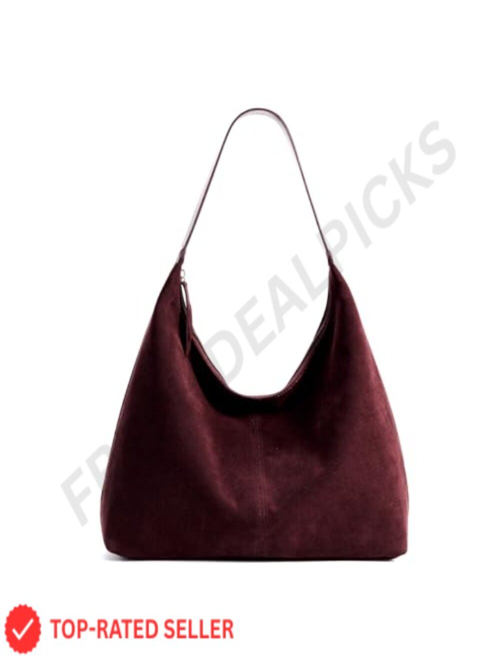 Slouchy Hobo Bag Faux Suede Leather Zipper Tote 14L Vegan Leather Shoulder